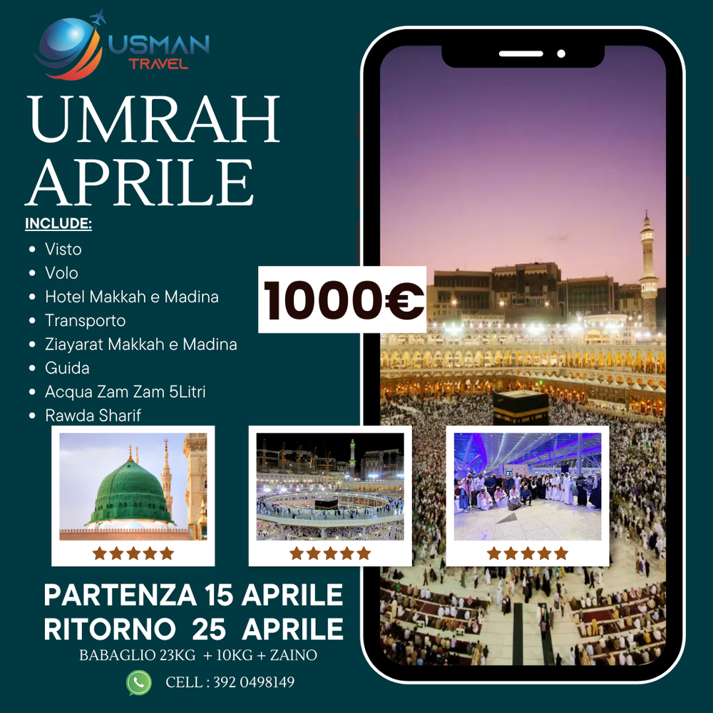 UMRAH APRILE DA MILANO - ROMA - VENEZIA ( 15APR - 25APR)