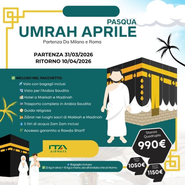 Umrah Aprile - Departure 31 March - Return 10 April From Milano e Roma