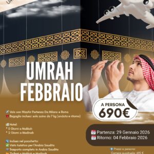 Umrah February 29jan - 04feb from milano and rome